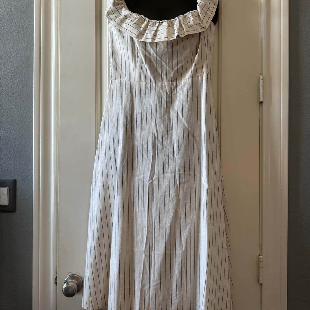 NWT Striped Ruffle across the shoulder Dress